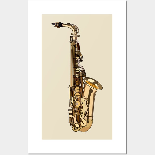 Saxophone cartoon illustration Wall Art by Miss Cartoon